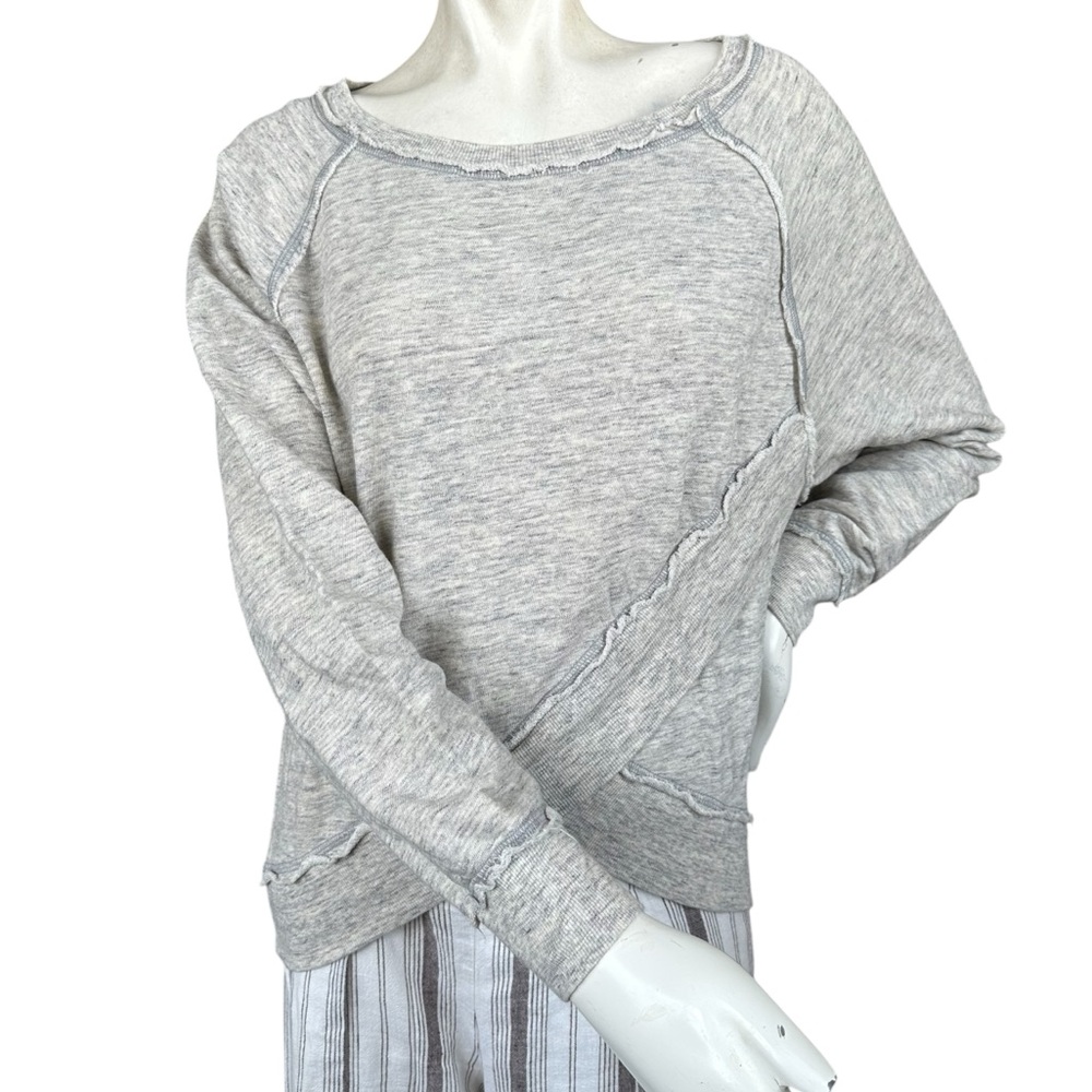 Hard Tail Forever Gray Heathered Raw Hem Front Crossover Crewneck Sweatshirt XS
